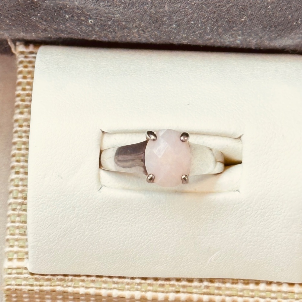 925 Sterling Silver Faceted Oval Rose Quartz Ring Wide Band Vintage - Picture 3 of 14